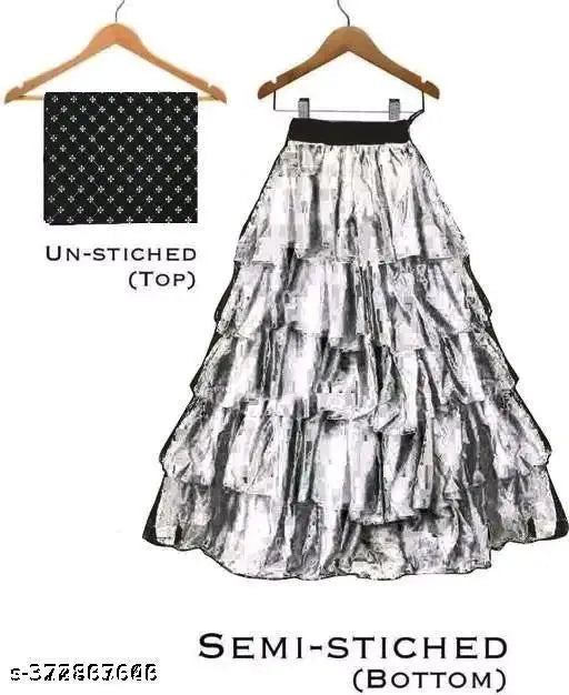 Adorable satin and tissue princess lehenga choli set for little fashionistas, embellished and ruffled with checked dupatta, semi-stitched net