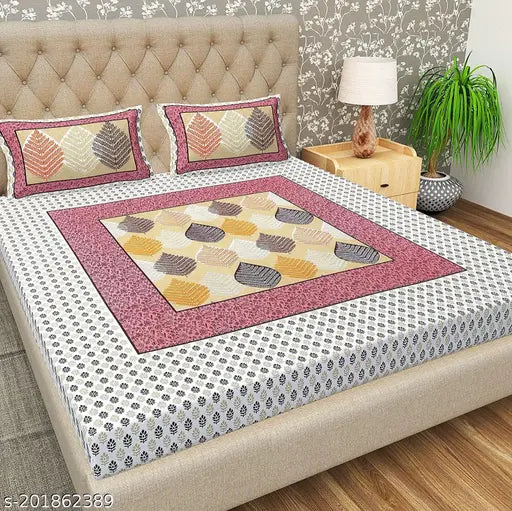 100% cotton Jaipuri floral print double bedsheet & pillow cover set, superfine for summer adult use