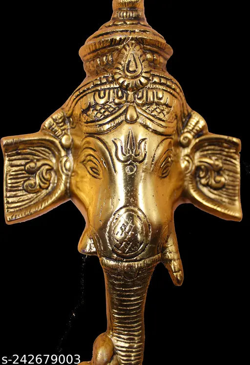 Metal Ganesh Idol (3.5cm x 11.5cm x 17.5cm), antique finish, gold plated - Hindu decorative wall hanging for home or office