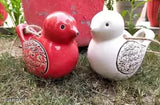 Red and white ceramic hanging birds for garden decor (Pack of 2)