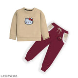 Printed cotton girls set, long-sleeved winter wear with printed net detail for 1-2 year old