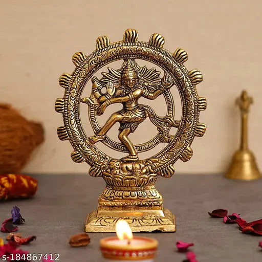 Oxidized metal Natraj Murti, Dancing Shiva statue for home decor, Indian religious artifact (6 x 8 x 2 inches)