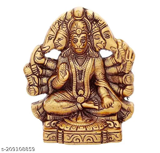 Metal oxide Hanuman panchmukhi idol, 12cm x 11.5cm x 2.5cm, Indian decorative showpiece for wall hanging and gifting