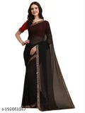 Georgette mirror lace saree, navy blue, 6 yards