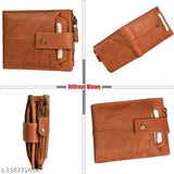 Antique tan genuine leather RFID wallet, 12 card slots, compact dimensions, perfect for men's everyday essentials