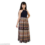 Multi-colored printed girl's dress with long skirt