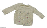 Off-white woolen newborn sweater set with cap and booties, handmade in India for 0-6 months babies