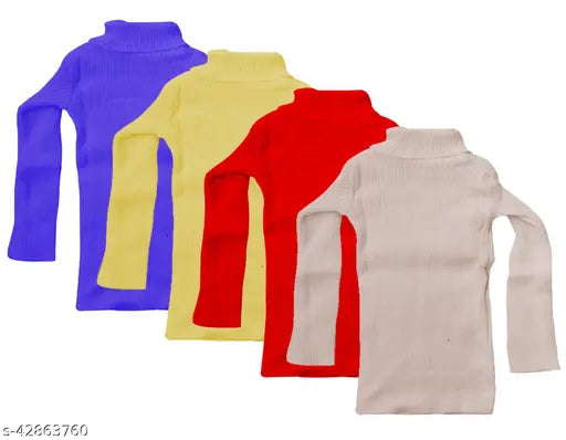 KAVYA Girls Wollen Warm Full Sleeves High Neck/Skivvy for Winter (Pack of 4)