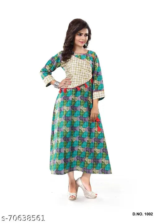 Soft lawn 100 cotton long kurti for women, three-quarter sleeves, printed combo, L/XL/XXL, Indian origin