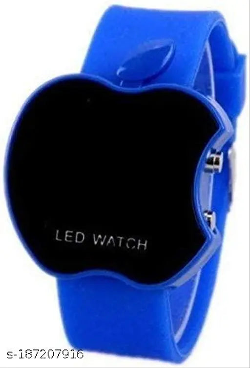 Blue Apple Watch, round, digital, with LED display