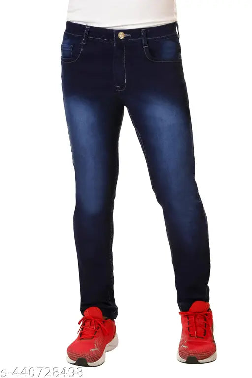 High-quality cotton denim men's jeans, solid pattern, classic fit, versatile style