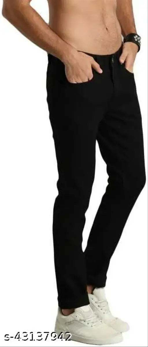 Black denim skinny fit jeans for men by Creatywitty, size 28/30/32, made in India