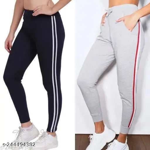Jeggings and joggers two-piece activewear set, black and red accents, athletic wear for women