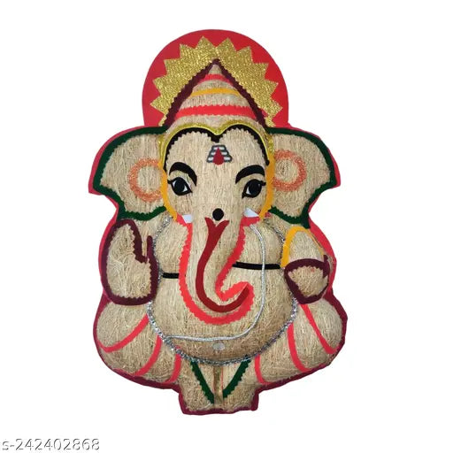 Handcrafted wooden Ganesh Idol, 14 inch height, featuring intricate details and natural aroma from lavancha grass root. Decorative gift for home or office