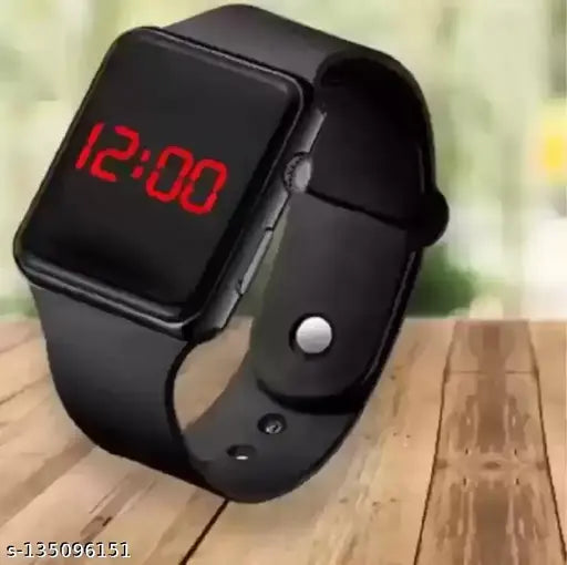 Black and white digital smartwatch with silicone strap, lightweight, displaying time and date in a sleek design, suitable for men, women, kids, and teenagers
