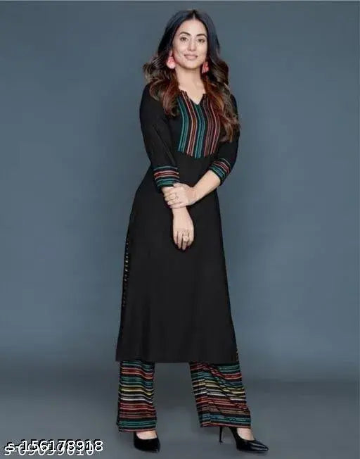 Rayon Women's Kurta Plazo Set, solid color, three-quarter sleeves, Indian-inspired palazzos bottomwear