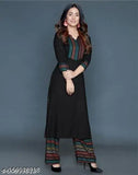 Rayon Women's Kurta Plazo Set, solid color, three-quarter sleeves, Indian-inspired palazzos bottomwear