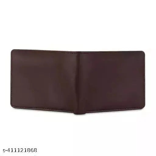 Brown artificial leather wallet with 5 card slots, perfect for casual and trendy evening/party events by Zubex Men. Solid pattern, free size (11x9 cm), made in India