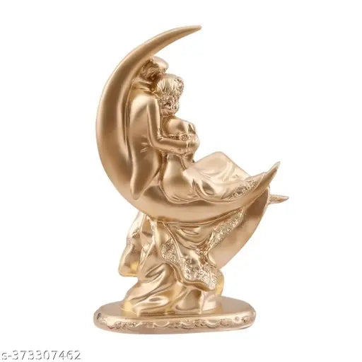 Goldiluxe brass Moon Couple Showpiece, romantic home decor item (10 cm height)