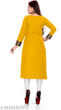 Yellow slub cotton three-quarter sleeve straight kurti women's print border combo pack of 2