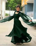 Dark green long dress with a flared hem and cap sleeves