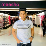 Activewear cotton polo T-shirts for men, short sleeve printed design, size M (38" x 26"), L (40" x 27"), XL (42" x 28") from India
