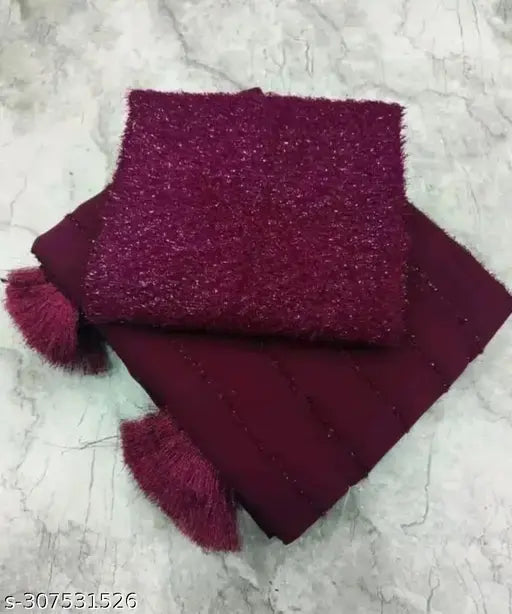 Chiffon self-design saree with fur stripe pattern, jari tassels on pallu - elegant Indian outfit for special events