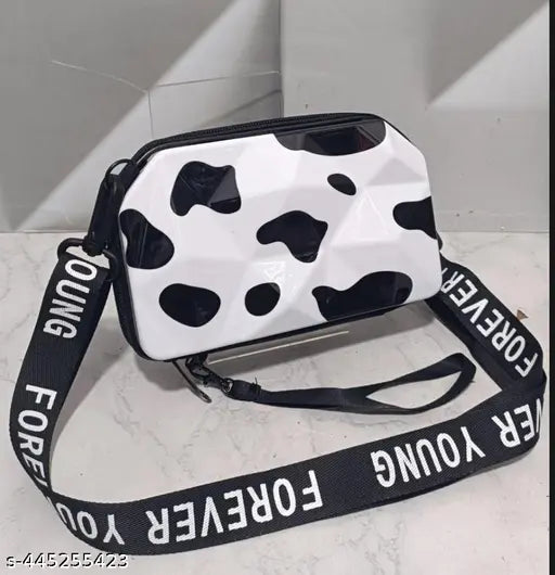 Black and white convertible tote, sling box bag with detachable shoulder strap for women