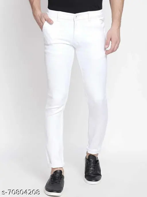 White stretchable men's denim jeans, regular fit - best for Indian youth style