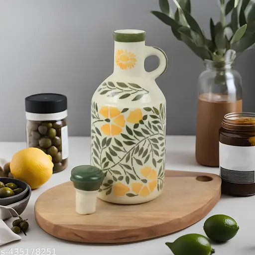 Premium ceramic oil dispenser set, 1000ml, two bottles, ideal for cooking oil storage