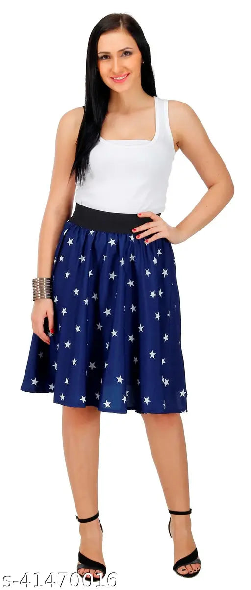 Modern Western skirt, women's fashion, navy blue and white pattern, short skirt