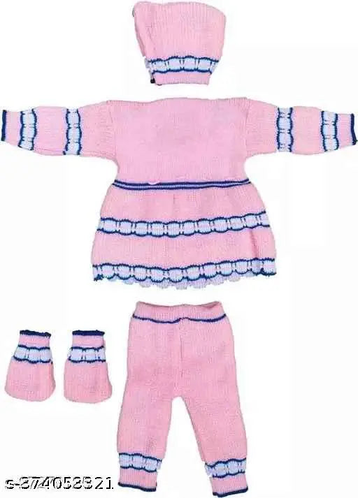 Woolen new born baby winter frock, solid pattern, long sleeves, India origin