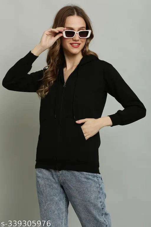 Fleece winter hood jacket, solid color fleece hoodie for women, AAIRA'S branded cold-weather outerwear on mannequin