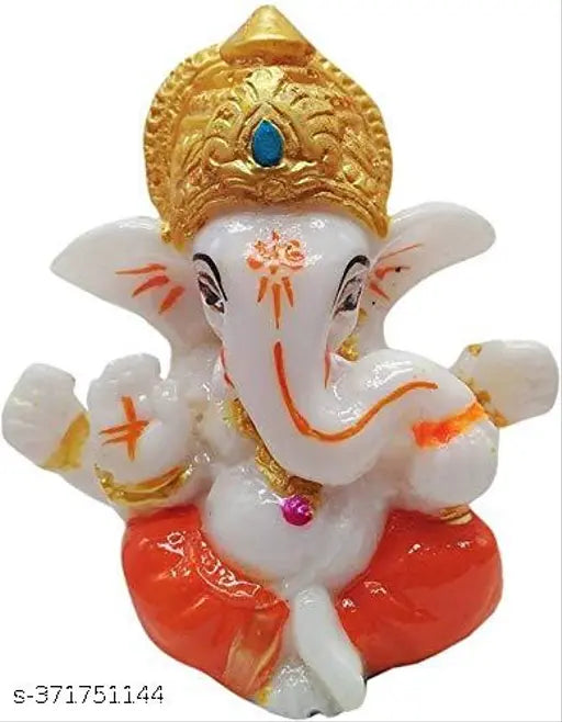 Multicolor SMRK Polyresin Meditating Lord Ganesha Idol, ornate decor for home, car, or office, 5cm x 7cm x 5cm