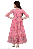 Girls maxi Georgette casual gown dress, western wear, self-design net pattern, long sleeves, Indian origin