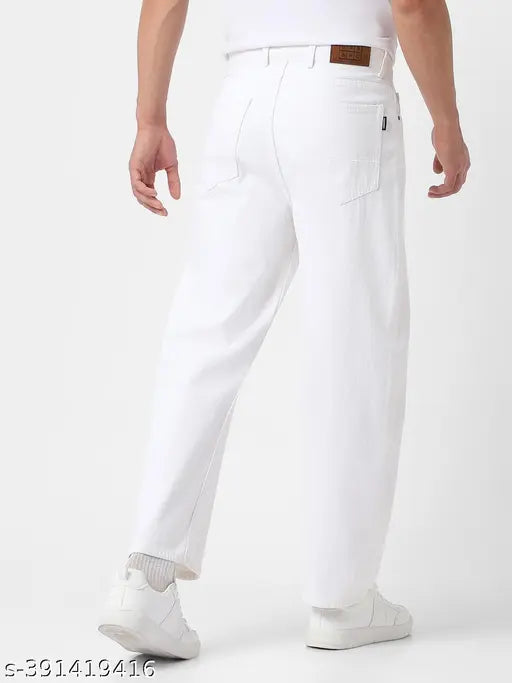 White denim Urbano Fashion men's loose-fit non-stretch jeans, solid pattern, size 28-40, India origin