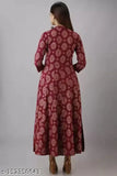 Maroon rayon printed kurti for women, three-quarter sleeves, Sanganeri print trending fashion
