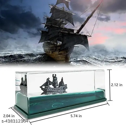 Black Pearl Titanic Ghost Ship Drift Bottle - Detailed nautical decor with lifelike statues, inspired by the legendary Titanic story, suitable for desk or shelf display, originating from India