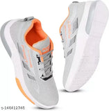 Grey knit sports shoe for kids, orange logo detail
