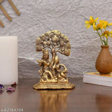 Metal gold-plated Radha Krishna idol statue (7 x 5 inches), symbolizing divine love and pooja decor