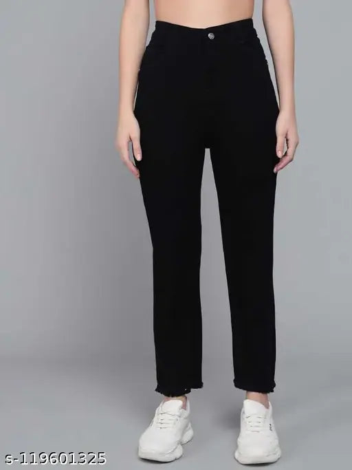 Women's high waist straight fit black premium jeans