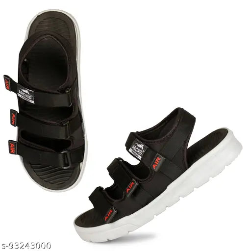 The image showcases a pair of trendy, multifunctional sandals with a striped design, suitable for casual and fashion-forward outfits. These sandals appear comfortable and have multiple adjustable straps, perfect for various occasions