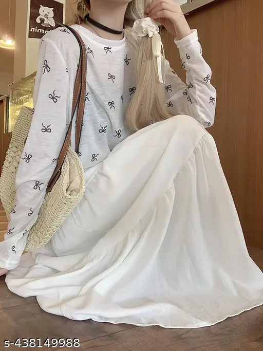 Long white skirt with ruffled hem, imported rinkal fabric