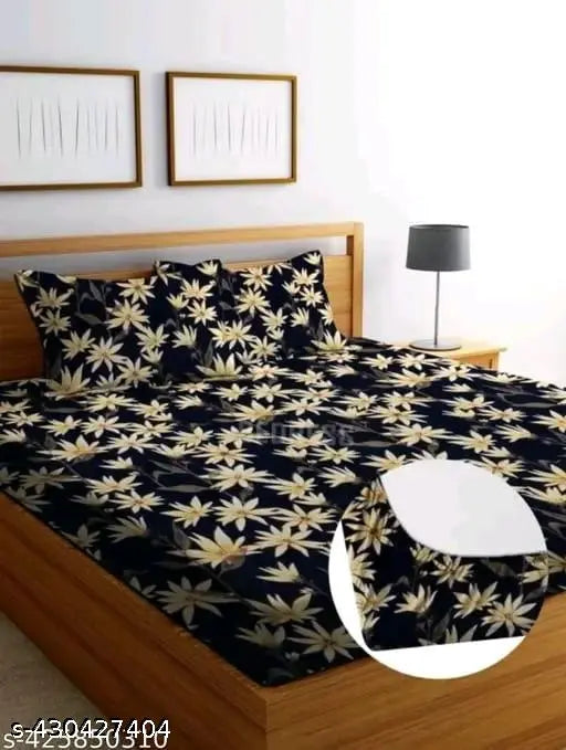 White cotton floral fitted bedsheet set, 2 pillow covers for summer, adult use, superfine quality