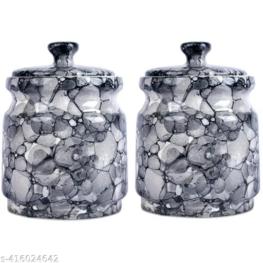 Kraftlik handicrafts grey ceramic pickle jar and lid set of 2 for kitchen storage decor pack