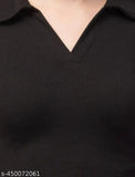 Cotton blend women's casual black long-sleeve top, solid design. Available sizes S-XL, also available in pink