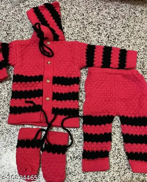 Wool striped newborn winter pajama by QOC Kids, suitable for 6-12 months