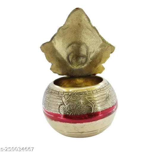 Multicolor, handcrafted brass God Idol of Lakshmi Devi Lota Mana for Varalakshmi Pooja, measuring 7.5 inches in height and 4.5 inches in length & breadth. Traditional Indian art piece for festive decoration
