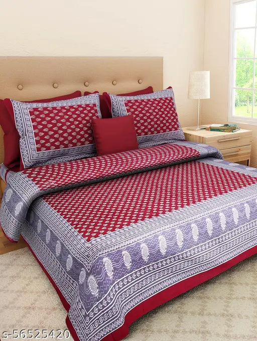 Kali yellow cotton floral bedsheets combo pack: 2 double queen sheets & 4 pillow covers, Jaipuri, India