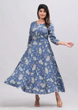 Viscose Rayon three-quarter sleeve Anarkali Kurtas, printed floral design, women's fashion from India